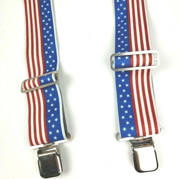 Patriotic Suspenders McGuire Nicholas Workwear Red White & Blue Stars Stripes 2" - Picture 3 of 4